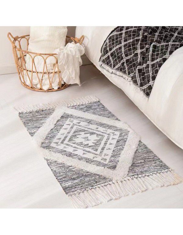 Nordic ins cotton and linen tassel woven floor mats Bedside mattresses are simple Modern carpets can be machine washed