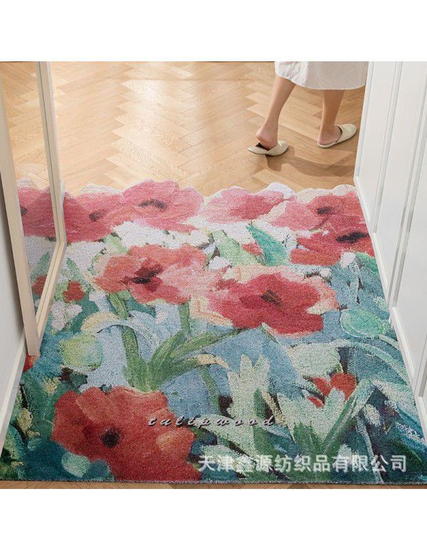 Household Xiaoqing fresh air enters the door, silk ring floor mat ins, flower porch, mud scraping, soil scraping, foot mat can be cut