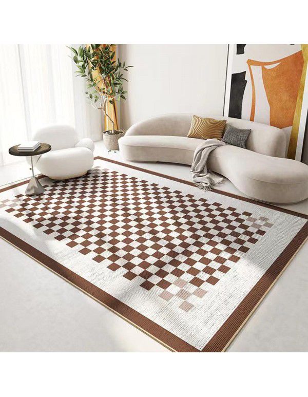 Luxury ring velvet checkerboard retro living room anti-skid carpet floor mat is fully covered with household high-grade tea table carpet