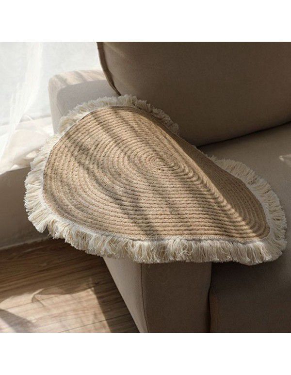 Nordic cotton and linen woven tassel floor mat rope woven French window carpet home stay decoration study teahouse tea table mat round